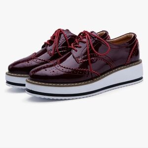 DADAWEN Women's Platform Lace-Up Wingtips Square Toe Oxfords Shoe ~ Red